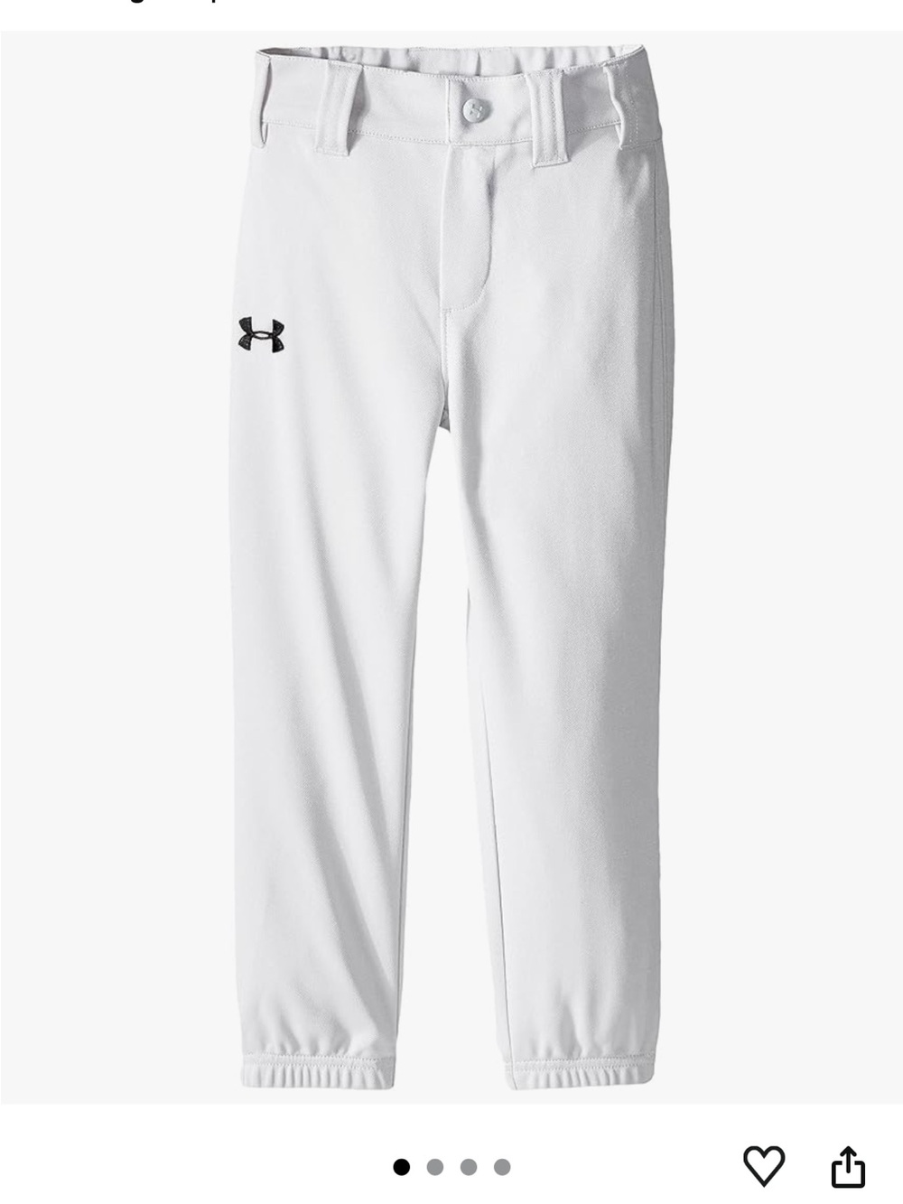 Under Armour Kids White Baseball Pants with Black Logo